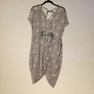Y2K Pretty Angel Purple Mesh Floral Swim Cover Up Cardigan Large Linen Blend L
